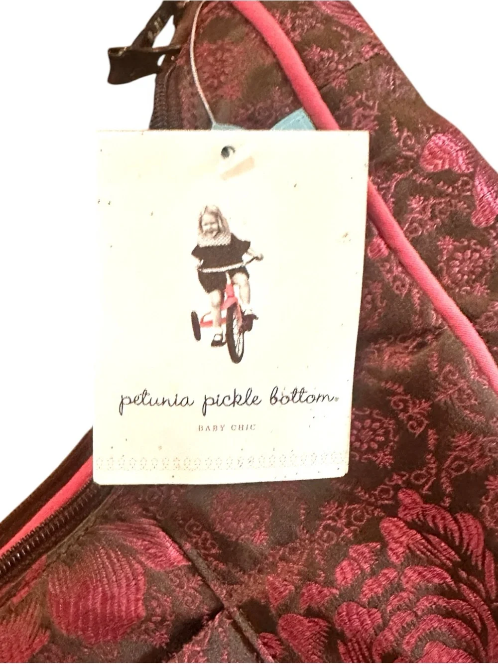 Petunia Pickle Bottom Touring Tote Baby Chic Diaper Bag Brown with Metallic Pink